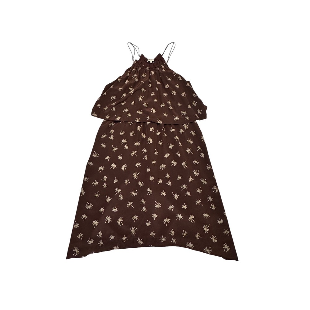 Madewell 100% Silk Palm Tree Dress Brown Womens Size 6 Boho Tropical Vacation
